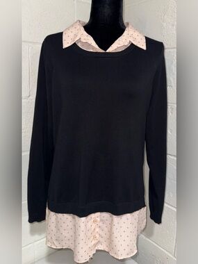 Adrianna Papell Black Blush Layered Twofer Sweater Blouse - Size Large